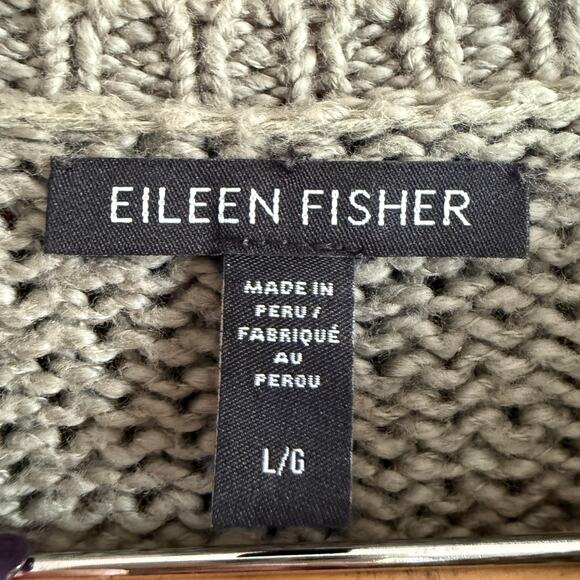 EILEEN FISHER | Light Sage Green Cotton Chunky Knit Crewneck Sweater | Large - Picture 4 of 7